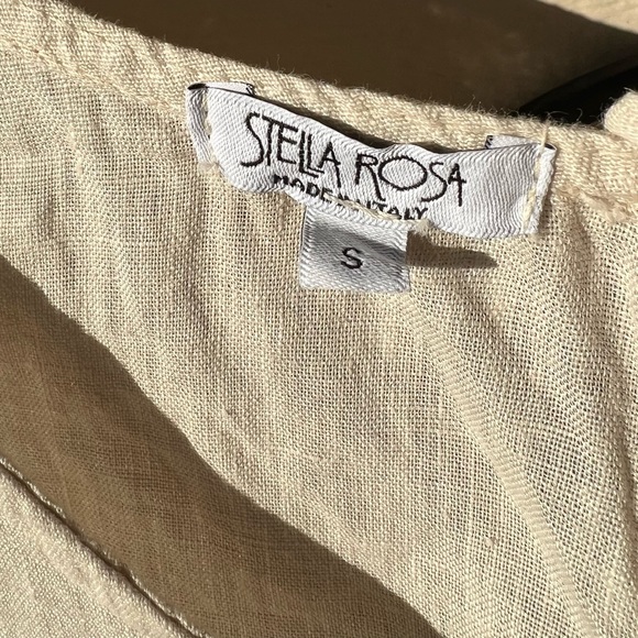 Stella Rosa Beige Linen Dress with Crocheted sleeves and bottom, Small - Picture 2 of 9